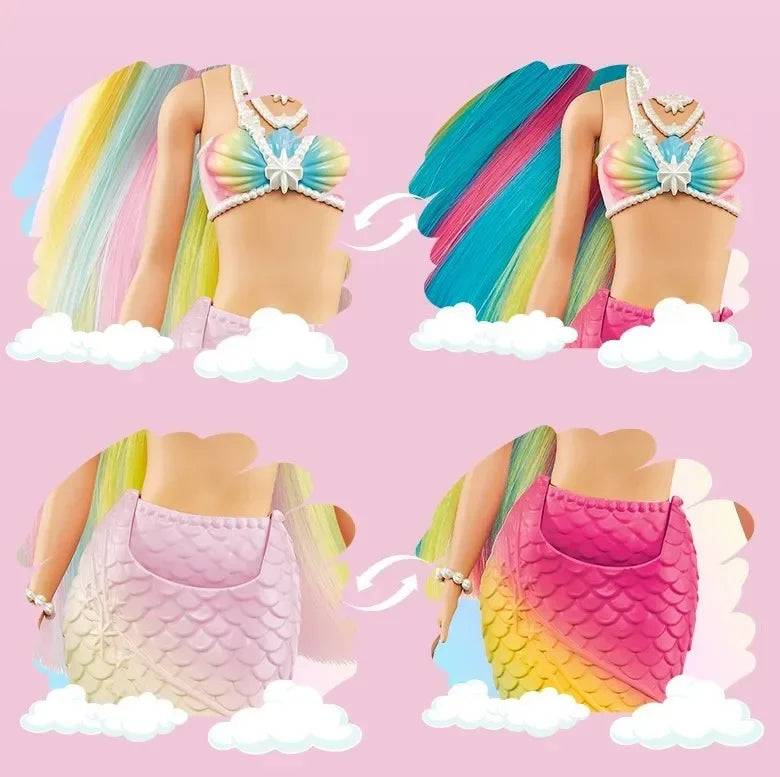 Original Barbie Doll Dreamtopia Magic Mermaid Dolls for Girls Rainbow Hair Fantasy Color Feature Kids Toy Bjd Butterfly Princess.