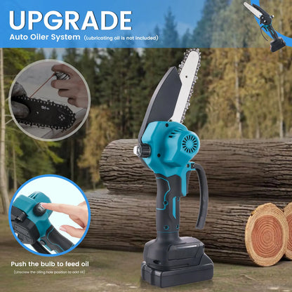 Podofo 6inch Electric Chain Saw Cordless Chainsaw Portable Tree Branch Logging Cutter Woodworking Garden Tool with 2 Batteries