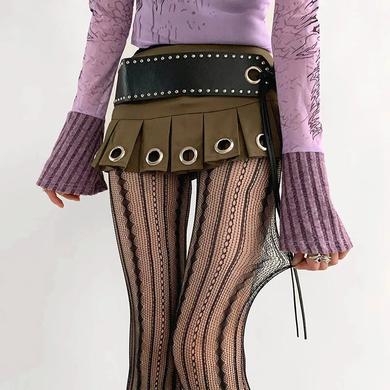 Female Vintage Fishnet Lace Pattern Tights Hollowed Rhombus Striped Geometric Jacquard Pantyhose Anti-pilling JK woman Legging