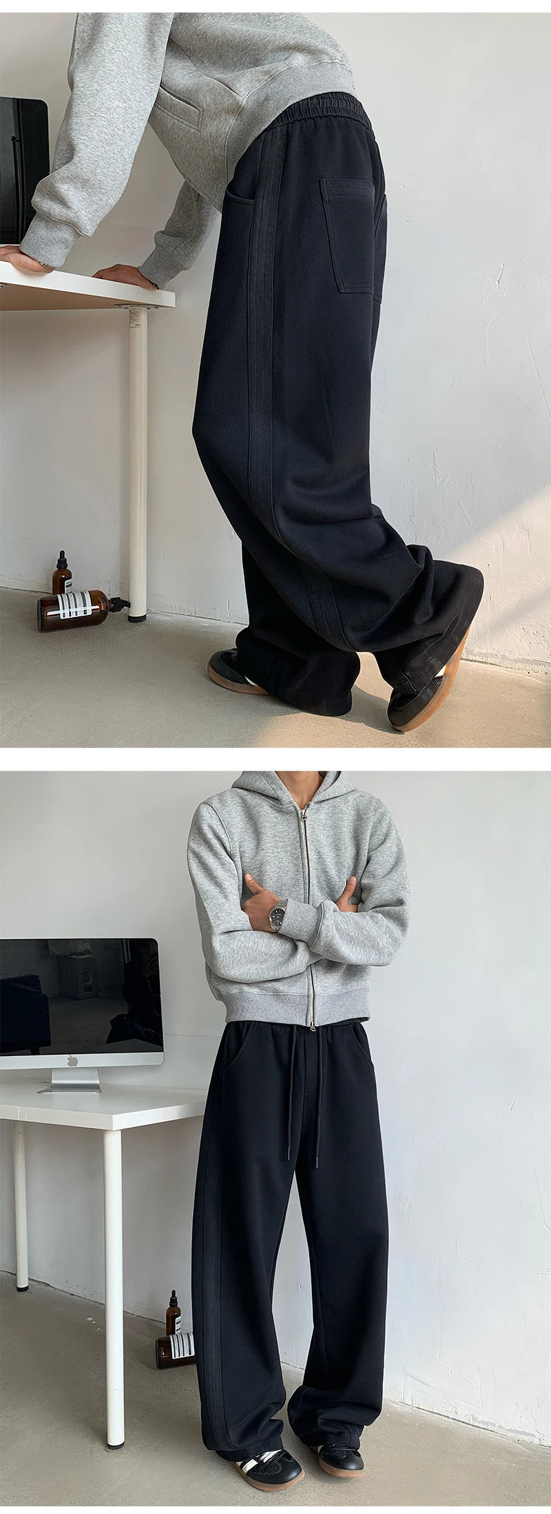 New Men's Casual Pants Side Striped Wide Leg Outdoor sports pants Straight Sweatpants Neutral High-quality Long Baggy Trousers.