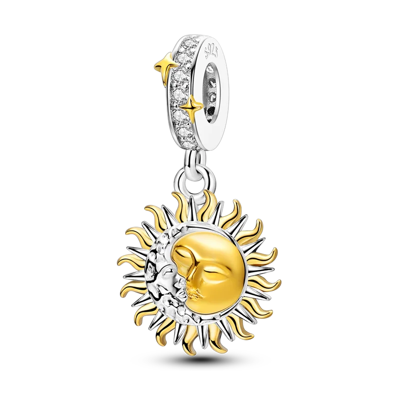 Gold Series DIY Charms Bead Original 925 Sterling Silver Inlaid Zirconium Sun Leopard Pendants Fit Bracelet Jewelry Gift Marking