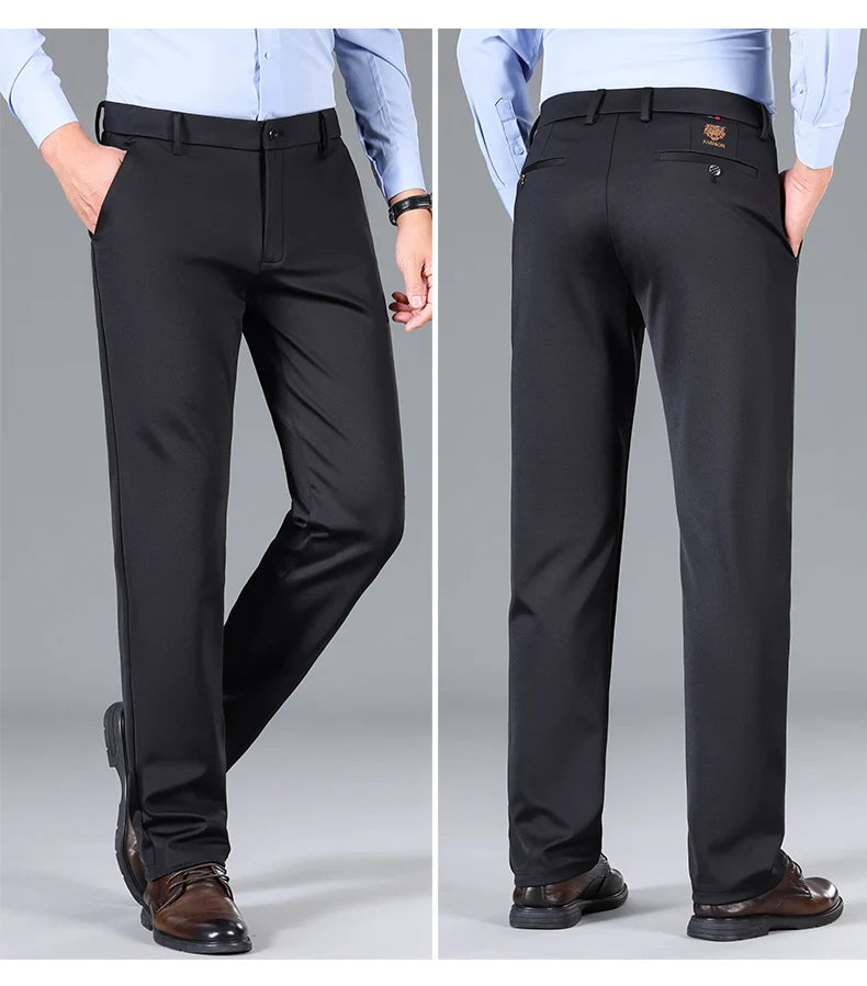 2025 Autumn Winter Suit Pants Men Baggy Straight Business High Waist Work Thick Embroidery Long Formal Trousers Male Plus Size.