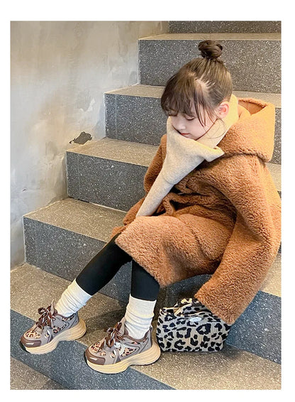 Children's Sneakers Autumn Winter Boys Sport Shoes Girls Plush Warm Casual Cotton Shoes Studnet Leopard Print Anti Slip Sneakers.