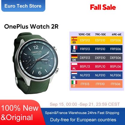 2024 Smartwatch OnePlus Watch 2R 1.43'' AMOLED Screen Snapdragon W5 Gen 1+BES2700 100H Battery Life WiFi Wear OS by Google GPS.