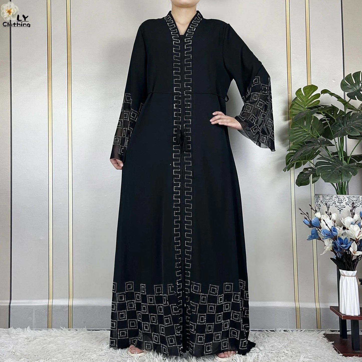 2024 For Women Elegant Dresses Dubai Party Outfits Long Sleeved Chiffon Dashiki Muslim Women Robe Open African Abaya Clothing.