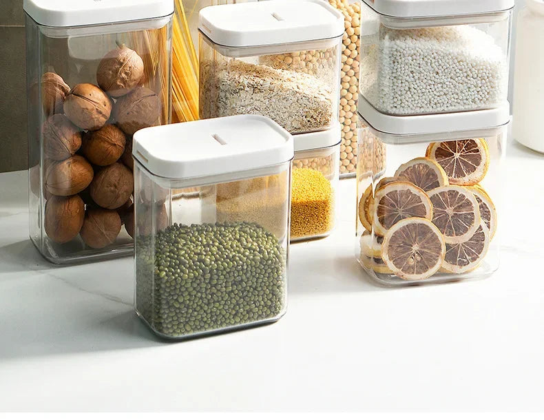 Kitchen Storage Plastic Storage Jar Clear Food Grade Airtight Seal for Kitchen Snacks Cereals Beans Kitchen Storage Organizer.