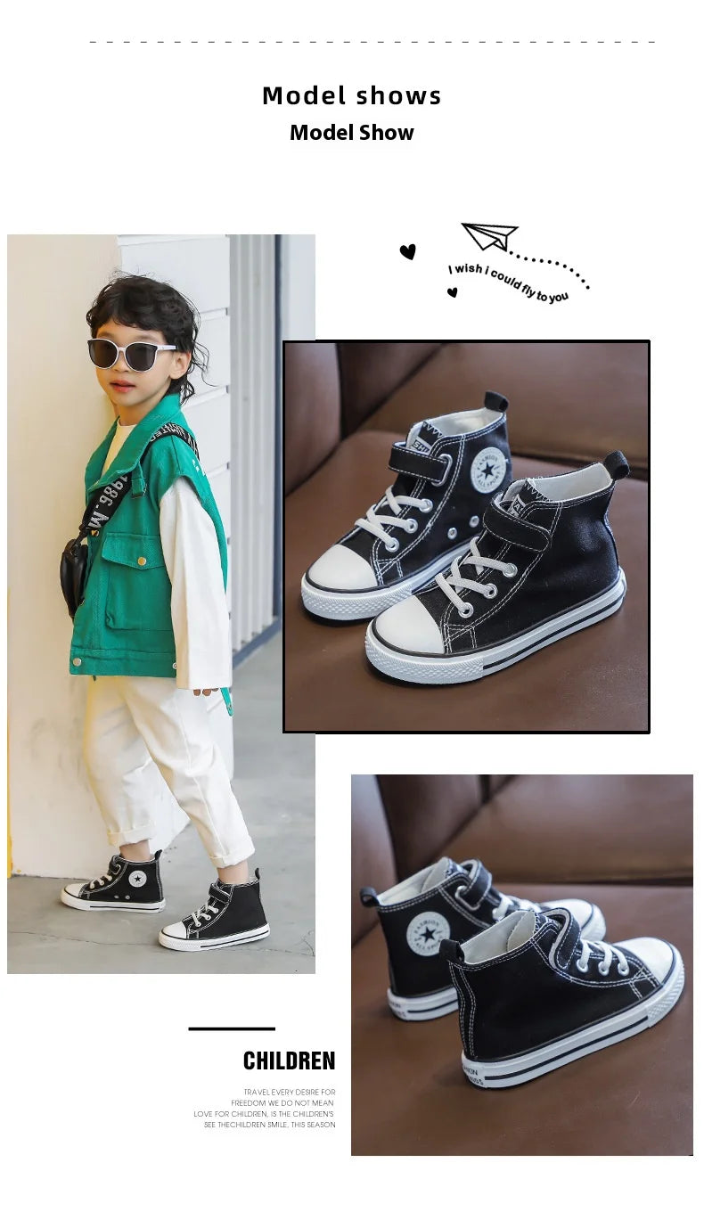 Children Canvas Shoes High-Top Boys and Girls Shoes White Board Shoes Small White Shoes New Kindergarten Baby Cloth Shoes.