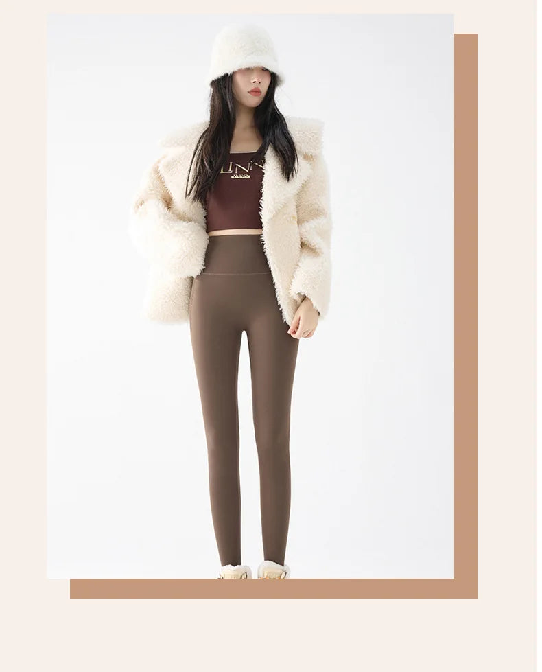 BIVIGAOS New Autumn Winter Cashmere Velvet Shark Leggings Women Red No-trace Thickened High Waist Butt Lifting Warm Leggings.