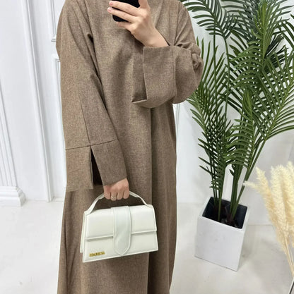 Plain Linen Closed Abaya Dubai Luxury Muslim Hijab Dress Turkey Casual African Dresses Abayas for Women Ramadan Eid Islam Kaftan.