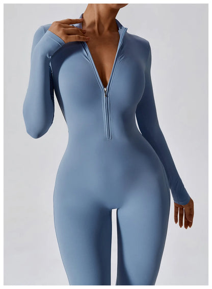 Zipper Long Sleeve Jumpsuit Gym Sportswear Women Yoga Boilersuit Women Sports Jumpsuit Fitness Rompers Stretch Workout Bodysuits