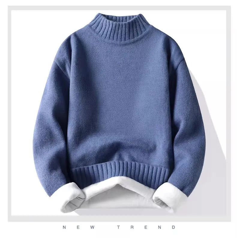 New Winter Men Mock Neck Turtlenecks Pullovers Fleece Warm Knitted Sweaters Good Quality Male Solid Outwear Casual Sweaters 3XL.