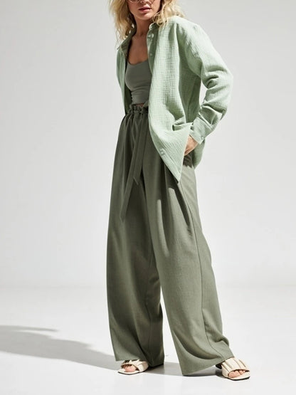 Bornladies 2025 Women's Spring Summer 100% Cotton Shirts Office Lady  Fashionable Solid Lady Long Sleeve Loose Tops Crepe Shirts