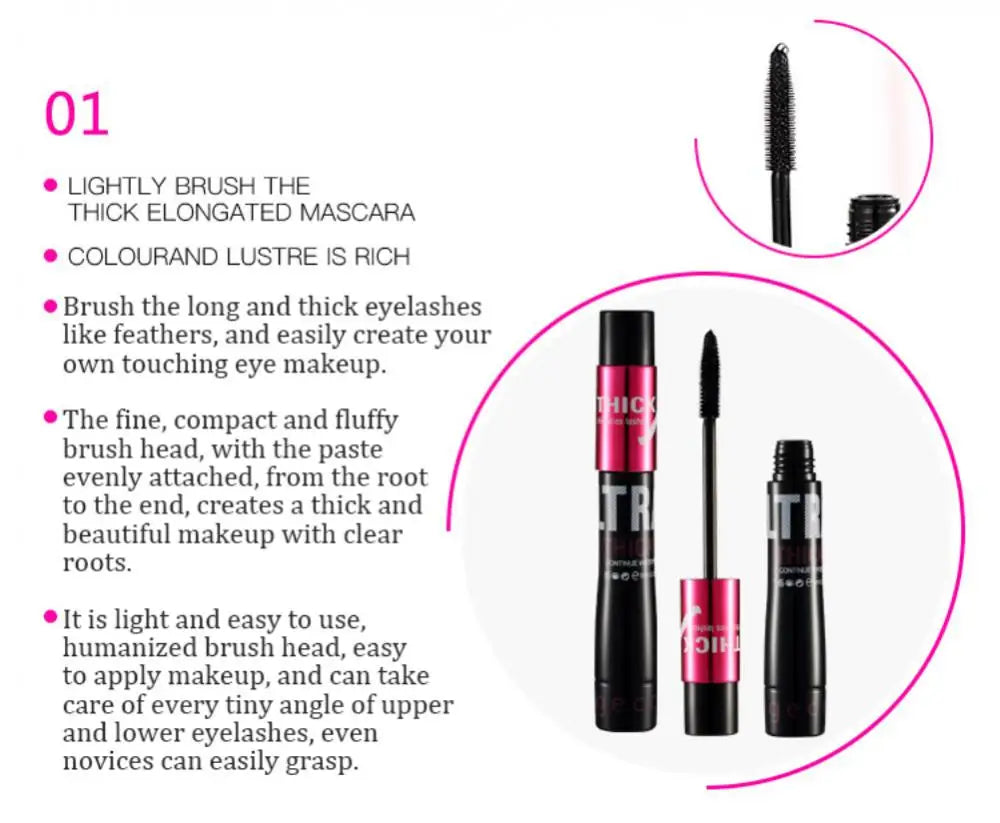 Fiber Silk Mascara Set Double Tube Natural Waterproof Dense Long Lasting No Halo Dye Mascara Beauty Makeup Extension Cream.