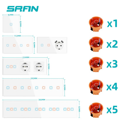 SRAN Smart Switch mit Wandsteckdose 16A EU, Tuya Smart Life Home Touch Sensor WiFi Lichtschalter Weiß.