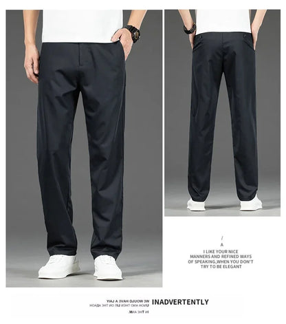 Thin Men Bamboo Summer Pants Casual High Quality Business Classic Fashion Stretch Slim Formal Straight Trousers Black Gray Khaki