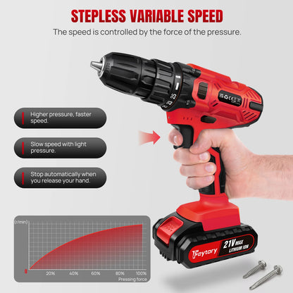 BRIEFNESS 21 V Akku-Bohrschrauber, 45 Nm, Elektroschrauber, Schnellspannbohrfutter, 2 Gänge, Geschwindigkeit, kabelloses Power-Treiber-Set mit Tragebox