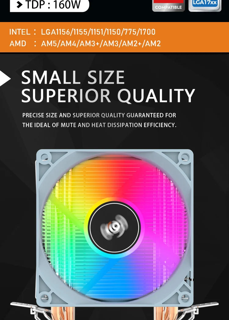 Aigo CPU Cooler 2 4 6 Heat Pipes PC Radiator Cooling 3PIN PWM Silent Rgb Fan For Intel  1700 1150 1155 1156 1366 AM2/AM3/AM4 AMD.