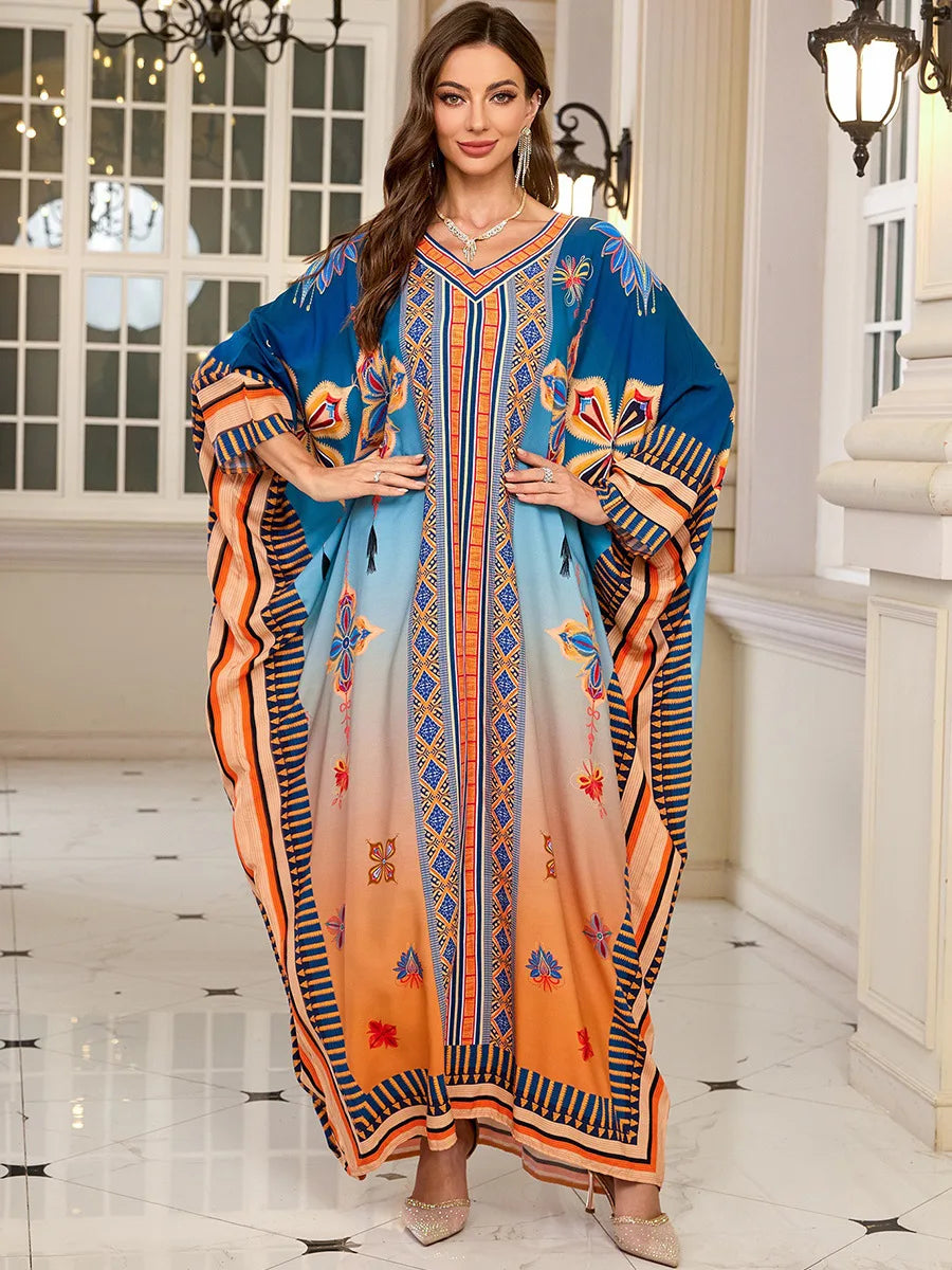 Frauen bestickte lange Kaftane Plus Size Kaftan Kleider Strand Badeanzug Cover Up Moomoo Kleid marokkanische Robe