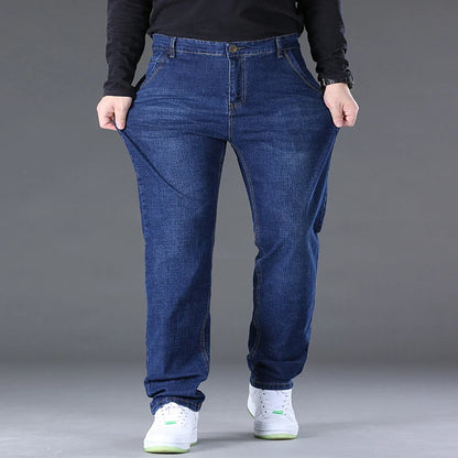 Herren-Jeanshose, große Größe 50, hochelastischer Denim-Stoff, große Hose für 45–150 kg, Jeans, Hombre, weites Bein, Pantalon Homme