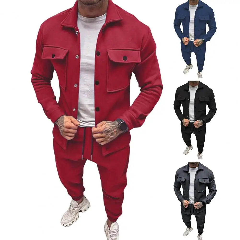 Men Two-piece Suit Set Winter Thick Warm Casual Suit Outfit Long Sleeve Coat Long Trousers Set Fashion Men's Activewear Outwear.
