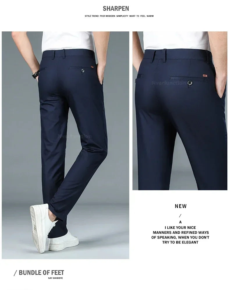 Summer New Men's Bamboo Fiber Slim Business Casual Pants Fashion Classic Breathable Designer Formal Long Trouser Male Clothing