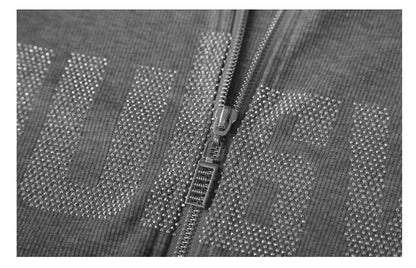 #7937Black Grey Women Hoodies Sweatshirt Tops Pullovers Diamonds Letters Slim Streetwear Short Hoodies Woman Zipper Korean Style.