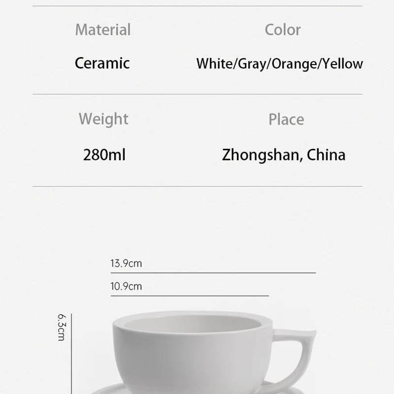 MUVNA Coffee and tea tools Cups 280ml/for Latte,Hot Tea,Cappuccino,Mocha,Cocoa,White/Cup and Saucer Set/Ceramic Latte Coffee Cup