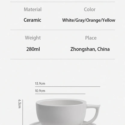 MUVNA Coffee and tea tools Cups 280ml/for Latte,Hot Tea,Cappuccino,Mocha,Cocoa,White/Cup and Saucer Set/Ceramic Latte Coffee Cup