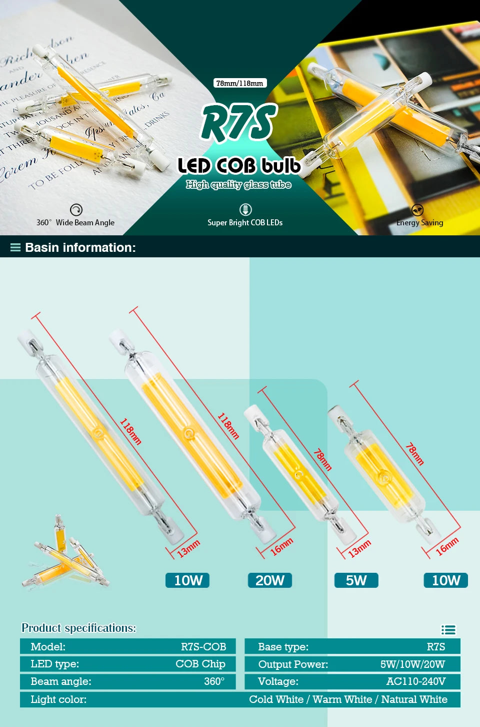 R7S LED Glasröhre 78mm 118mm COB Birne 5W 10W 20W r7s Lampada Mais Lampe J78 J118 AC220V 110V Energiesparende Ersetzen Halogen Licht.