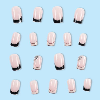 24pcs/set short square fake nails for women cute bride heart white french tips faux ongles y2k press on false nail supplies.