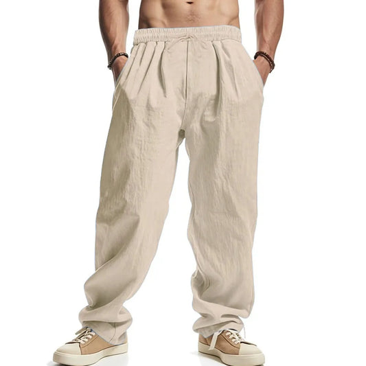 Men's Straight Leg Pants Cotton Linen Breathable Pants Lightweight Beach Hawaiian Style Lightweight Trousers Casual Sweatpants.