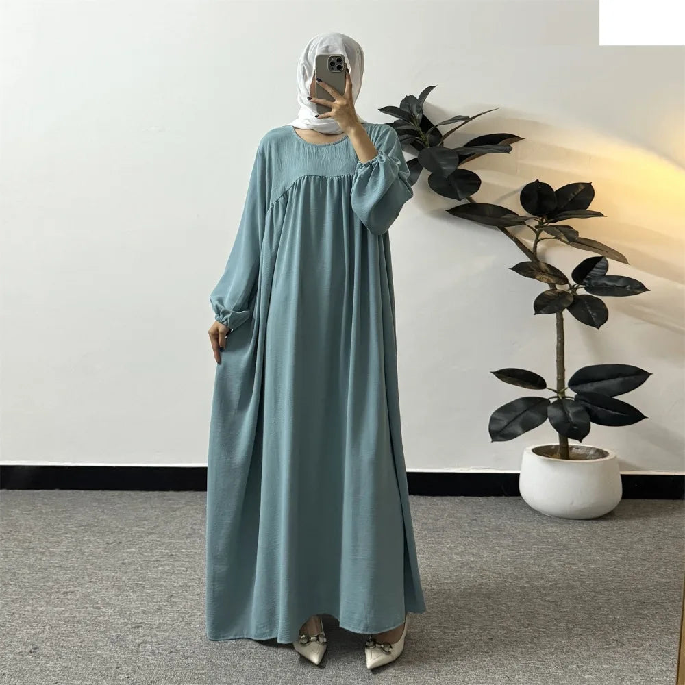 Full Sleeve Loose Maxi Prayer Dress Muslim Modest Dresses Jilbabs Casual Solid Pockets Robe Long Ramadan Dress Women Abayas.