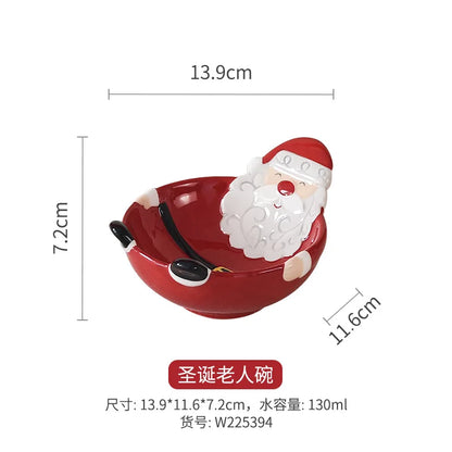 Nordic Stitching Santa Claus Dishes Plates Tableware Set Embossed Sealed Jar Seasoning Jar Western Ceramic Flat Plate Cup