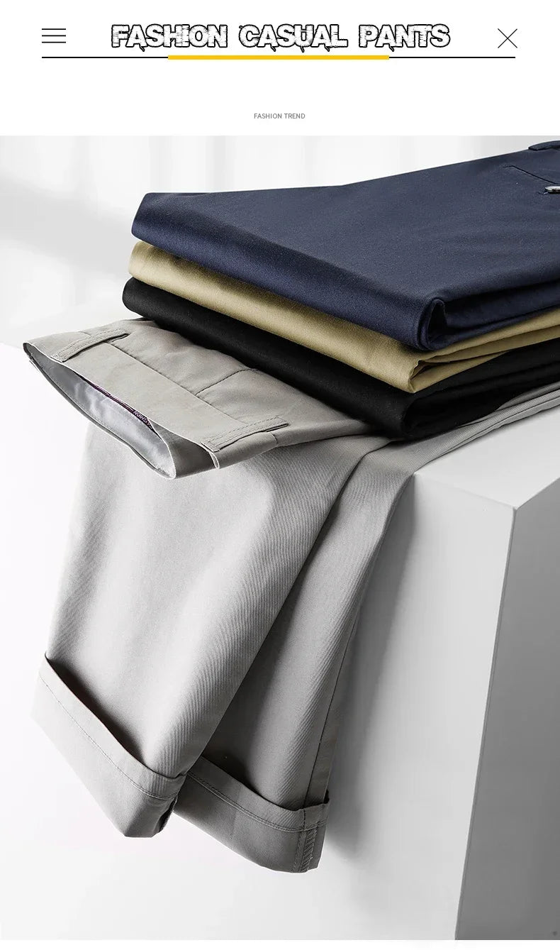 Thin Men Bamboo Summer Pants Casual High Quality Business Classic Fashion Stretch Slim Formal Straight Trousers Black Gray Khaki.