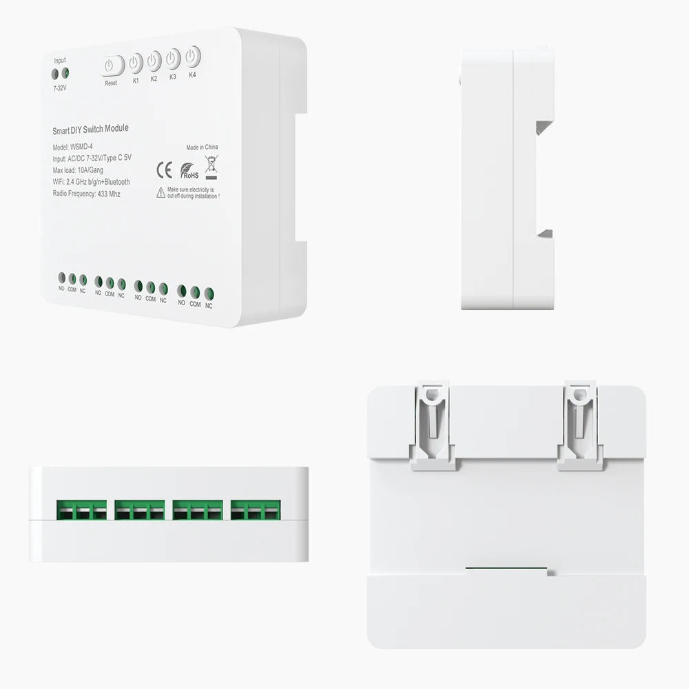 AVATTO Tuya WiFi 4-Kanal-Schaltmodul, 7–32 V/85–250 V RF433 Fernbedienungsrelais-DIY-Modul, funktioniert mit Alexa, Google Home, Alice.
