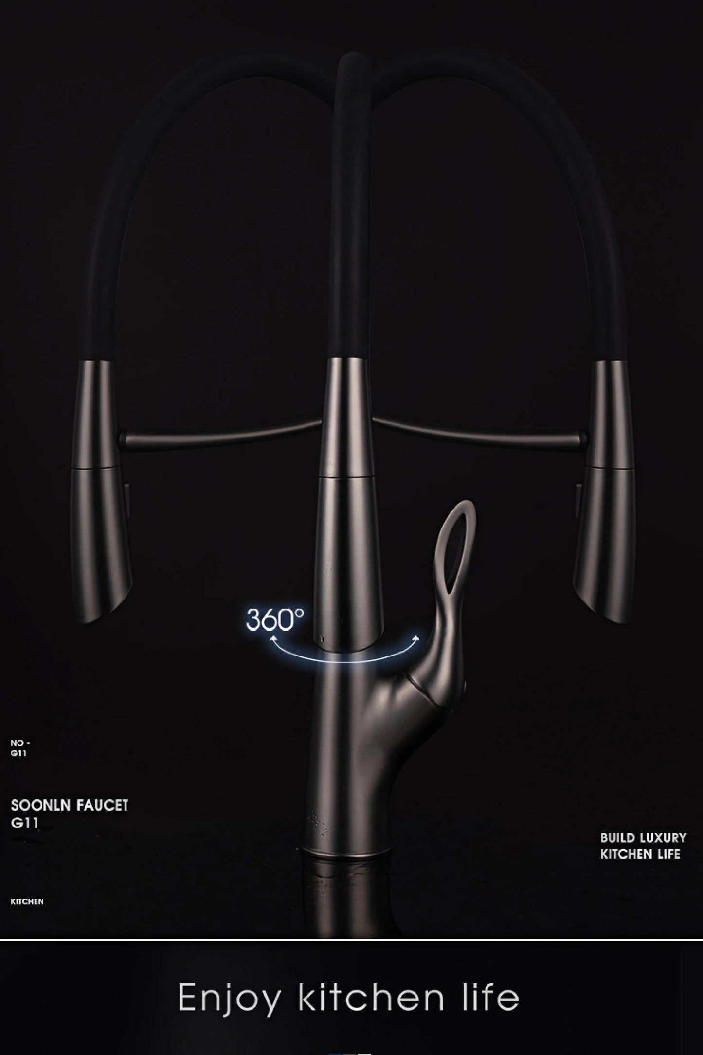 Moderner Luxus-Küchenarmatur aus schwarzem Messing, ausziehbares magnetisches Saugdesign, Einhebelmischer für heißes und kaltes Wasser mit 2 Funktionen