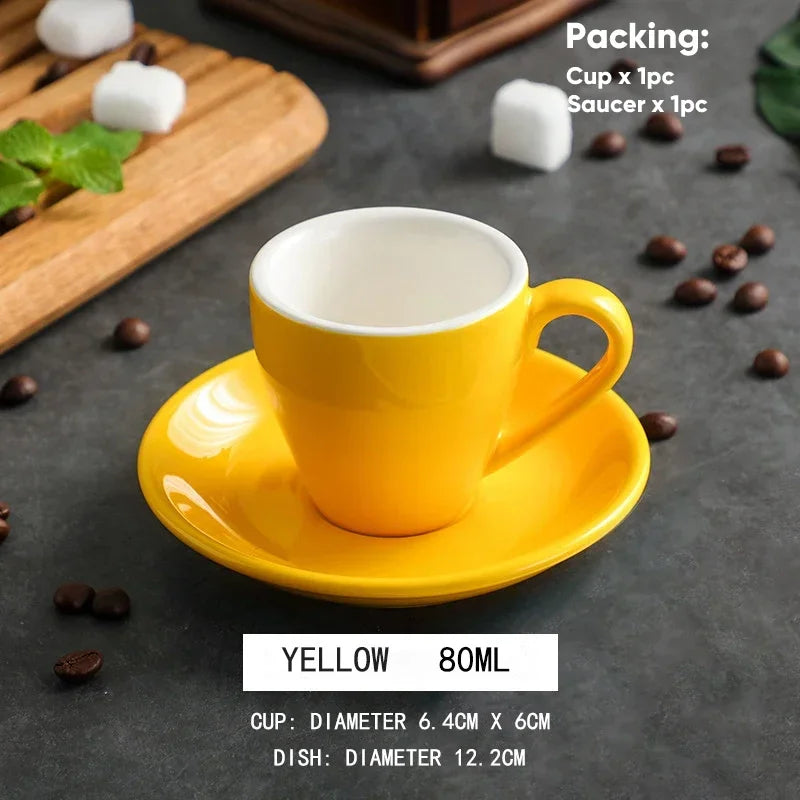 80ml Ceramic Coffee Cup and Saucer Espresso Cups Porcelain Afternoon Teacup Breakfast Milk Mug Cute Pottery Mugs Wholesale
