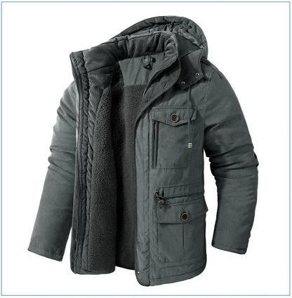Men's Jacket WINTER USA SIZE Large SIZE Lamb Fleece JACKETS Hooded Cotton Thickened Multi Pocket Casual Mid length Coat