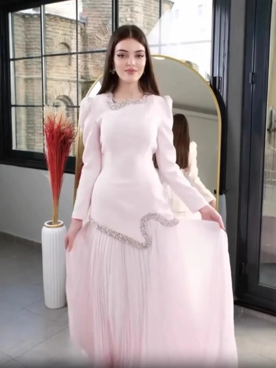 Eid Women Dress Muslim Abaya Pleated Shirt Skirt 2 Piece Set Diamond Party Ramadan Long Dresses Vestidos Largos Arab Long Robe.