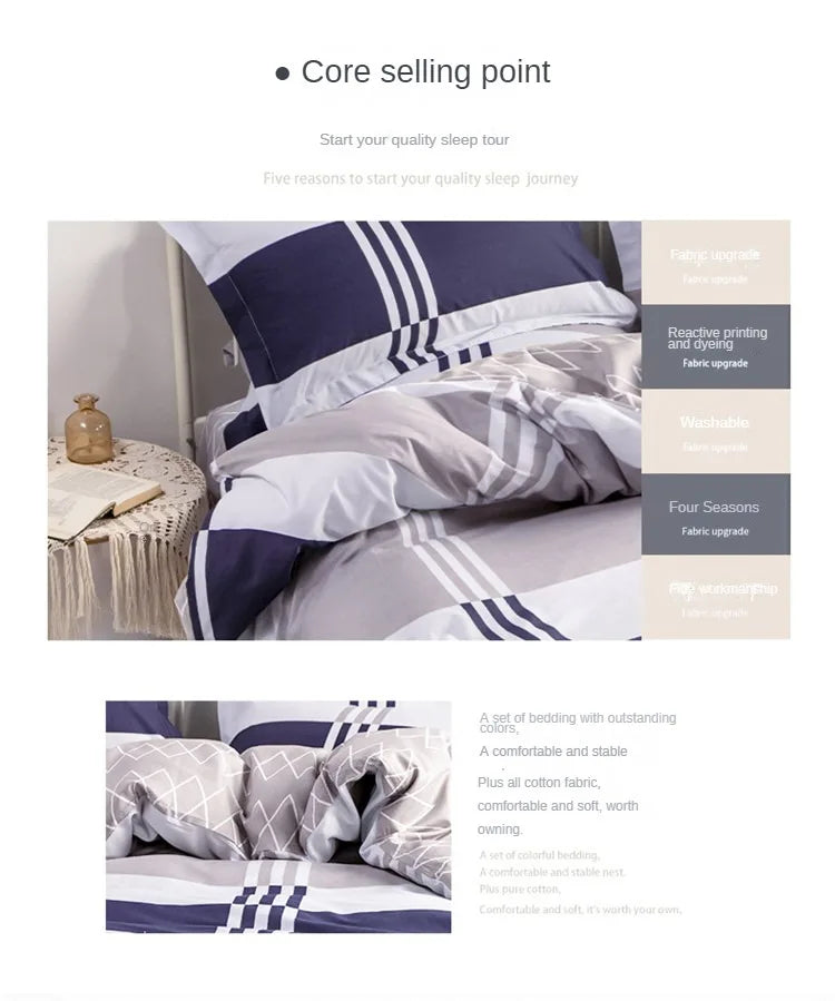 3PC 100% Cotton Duvet Cover Set Striped Printing 1PC Duvet Cover 2PC Pillowcase Cotton Soft Skin Friendly Bedding.