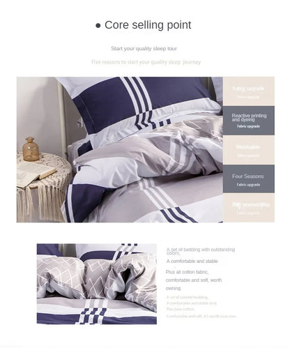 3PC 100% Cotton Duvet Cover Set Striped Printing 1PC Duvet Cover 2PC Pillowcase Cotton Soft Skin Friendly Bedding.