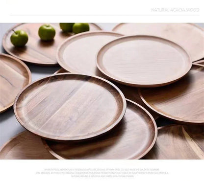 15/20/25cm Wooden Round Serving Platter Tray Retro Wood Pizza Salad Plate Fruit Dessert Tray Bread Cake Container Snacks Dish.