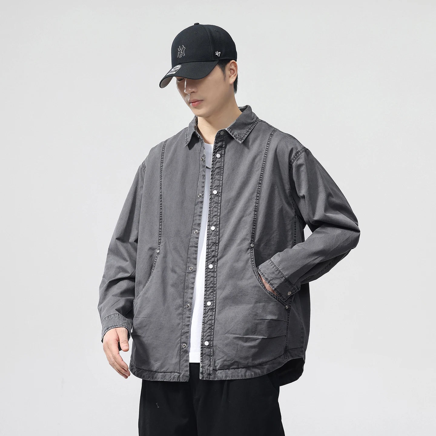 Autumn Fashion Vintage Shirt Style Jacket Men Streetwear Loose Casual Plus Size Washed Cotton Cargo Jacket Man Coat Outerwear