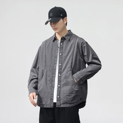 Autumn Fashion Vintage Shirt Style Jacket Men Streetwear Loose Casual Plus Size Washed Cotton Cargo Jacket Man Coat Outerwear
