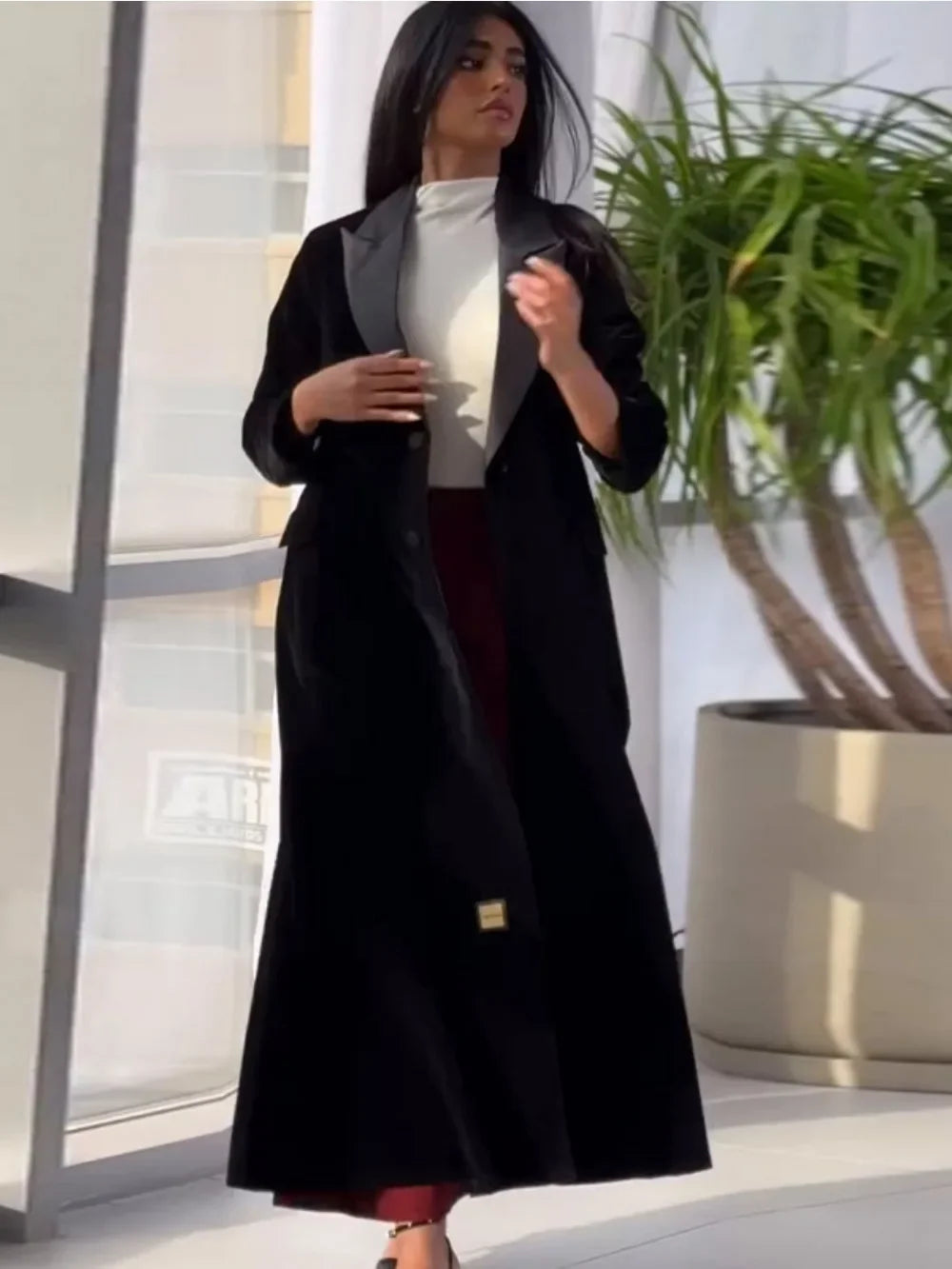 Muslim Women Abaya Eid Lapel Trench Coat Single Breasted Overcoat Ramadan Morocco Dubai caftan kaftan Arab Casual Long Outerwear.
