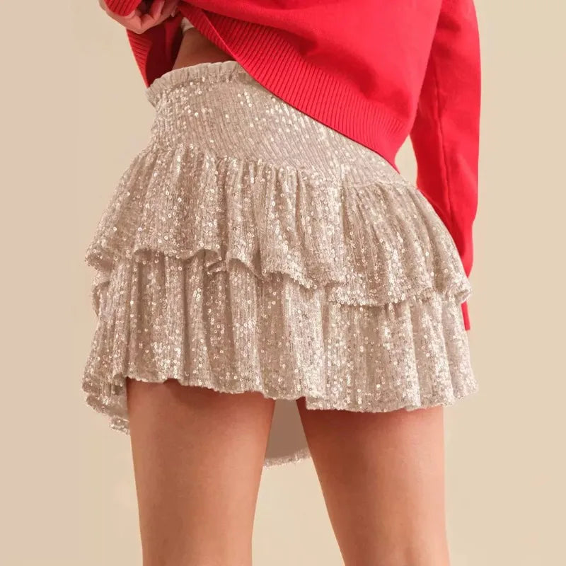 Dresses 2025 Woman Summer New Fashion Sequined Skirt Sequined Sexy Solid Color Pleated Skirts Y2k Woman Clothing