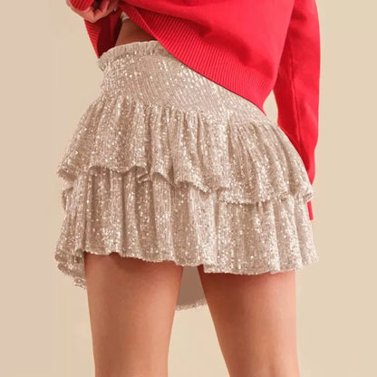 Dresses 2025 Woman Summer New Fashion Sequined Skirt Sequined Sexy Solid Color Pleated Skirts Y2k Woman Clothing