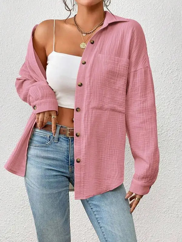 Summer 100% Cotton Women Shirts Casual Turn Down Collar Shirt Top Long Sleeve Top Office Lady Elegant Blouses for Women Blusas