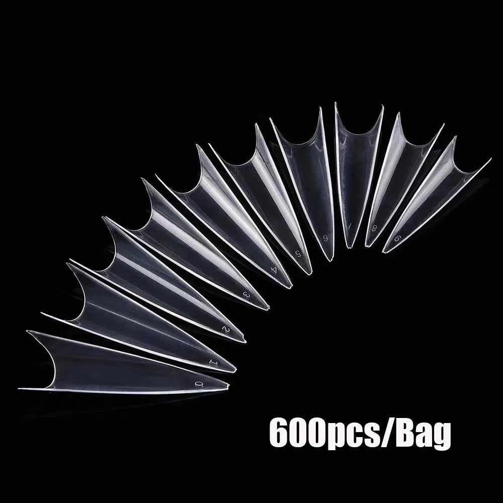 600Pcs Extra Long Hawk Curved Nail Tips Half Cover Eagle Claw Curve False Nails Extension 10 Sizes Bag Packaging for Art Salon *.