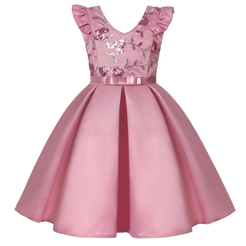 3-10 Y Pailletten Blumen Stickerei Mädchen Kleid Sommer Ärmellose Prinzessin Party Kleider Weihnachten Geburtstag Geschenk Kind Casual Kleidung.